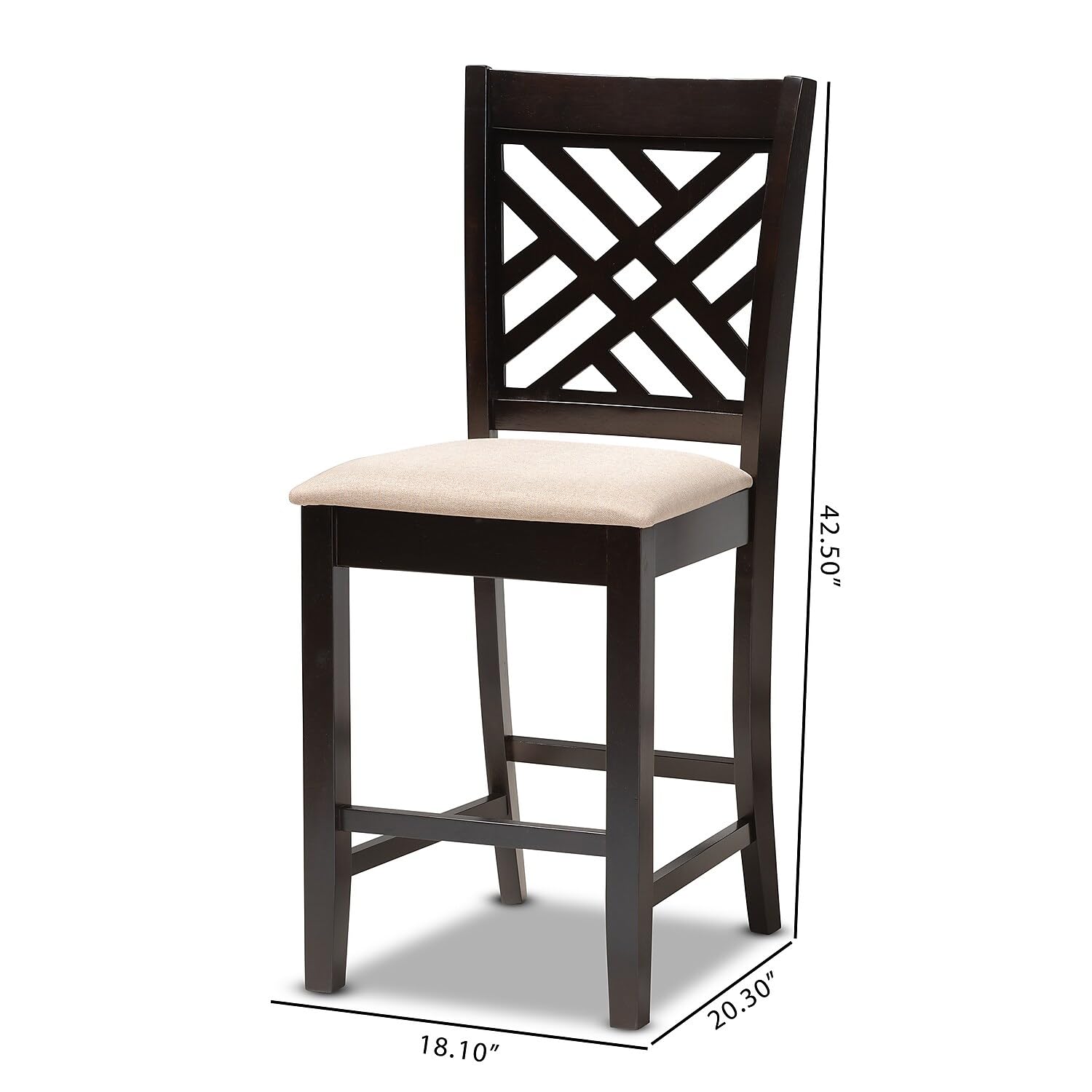 Baxton Studio Caron Modern and Contemporary Sand Fabric Upholstered Espresso Brown Finished Wood Counter Height Pub Chair Set of 2